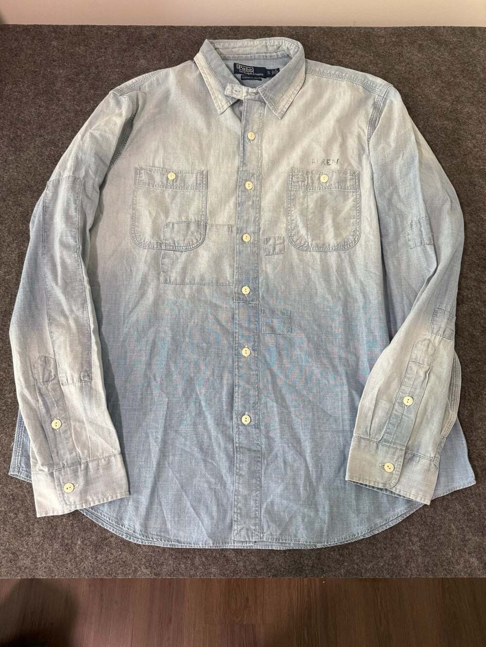 Polo by Ralph Lauren Classic Fit Indigo Ombre Button Down Shirt XL - Picture 9 of 9